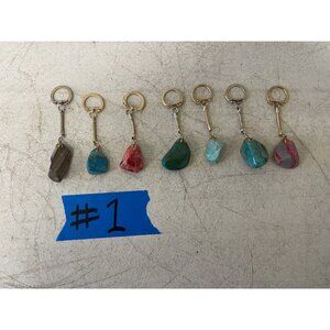 Lot of 7 Natural Polished Gemstone Keychains – Turquoise Rock Crystal Art Gifts